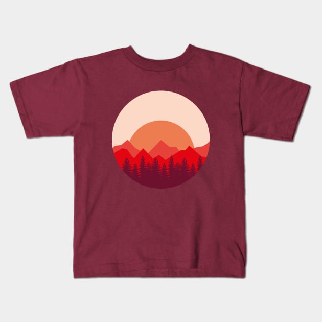 Mountain Sunset Kids T-Shirt by yingdude